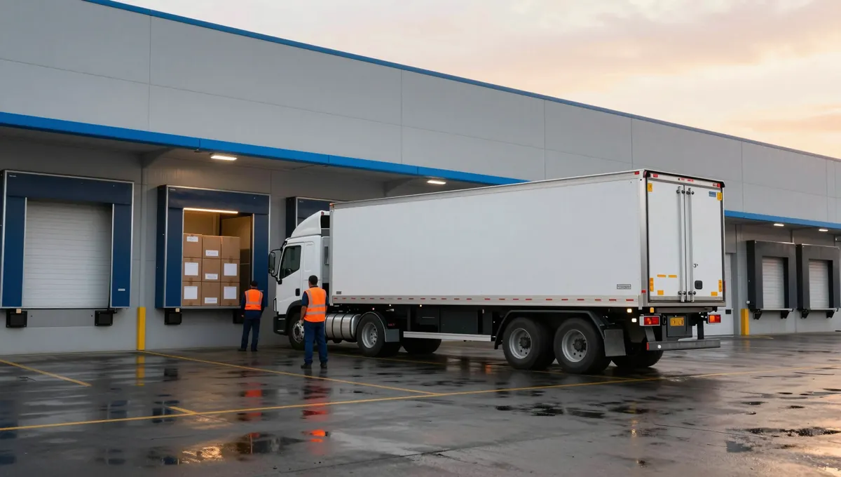 Truck at a warehouse loading bay for freight and logistics services